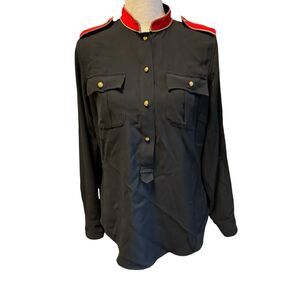 RALPH LAUREN BLACK RED  shirt top military style long sleeves SIZE M a17